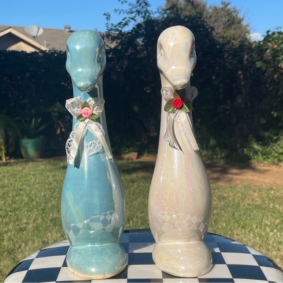RARE VTG Ceramic Duck Figurines with Bows - Picture 2 of 5